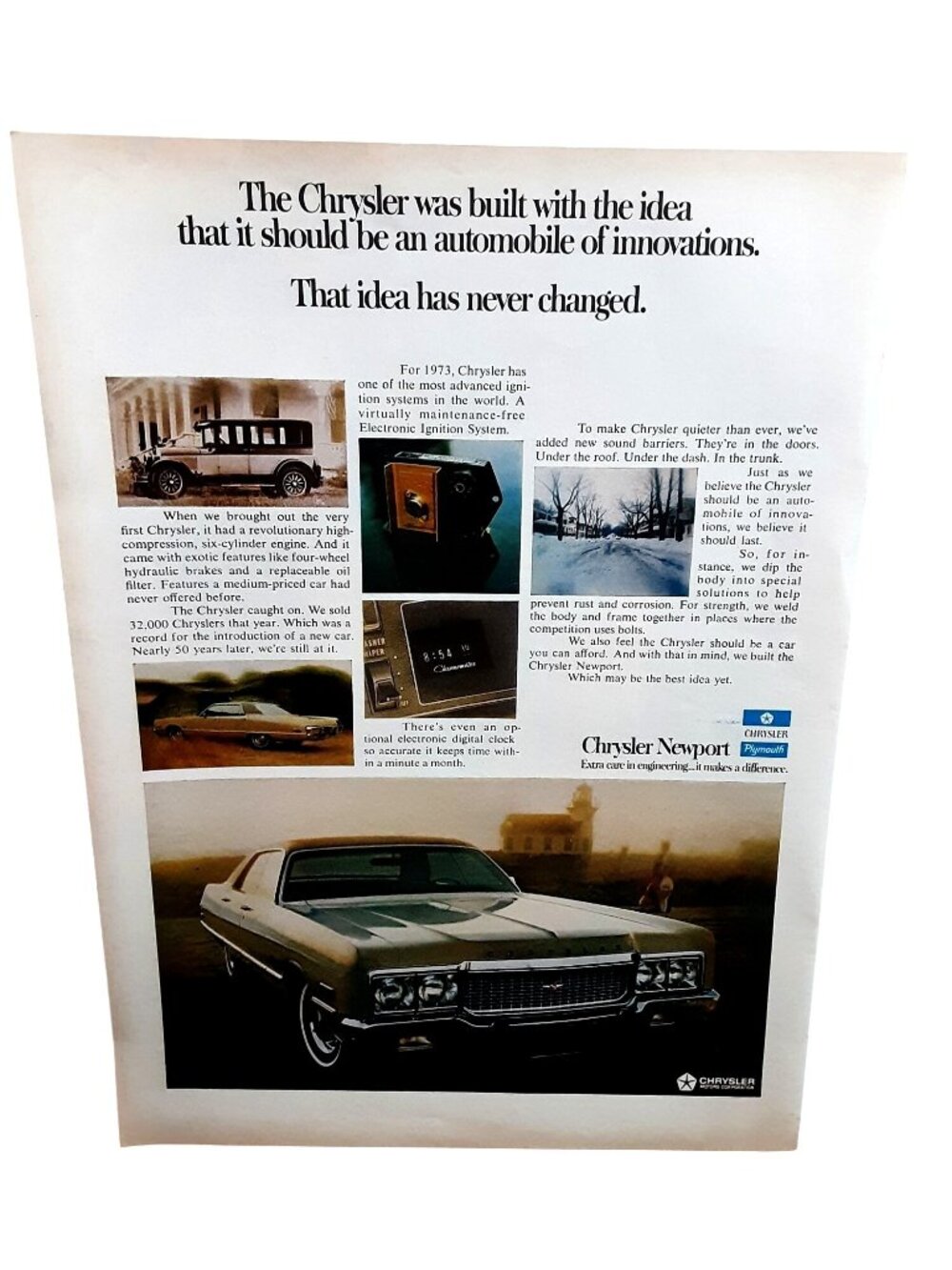 1972 Chrysler Newport 1973 Model Innovations Vintage Magazine Car Ad